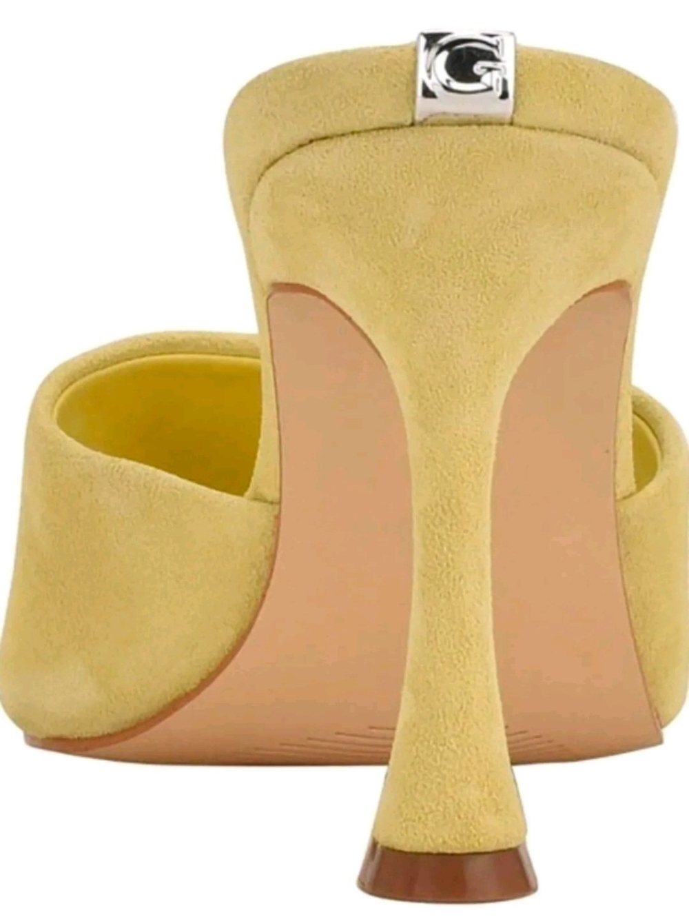 GUESS Women's Hambree in Yellow Suede Open-Toe Mule Heels - Picture 3 of 3